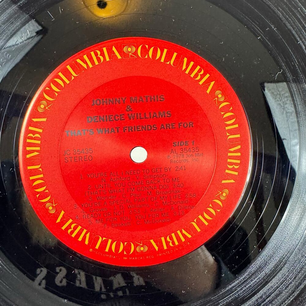 Vintage Johnny Mathis & Deniece Williams That's What Friends Are For LP Record - Picture 5 of 5